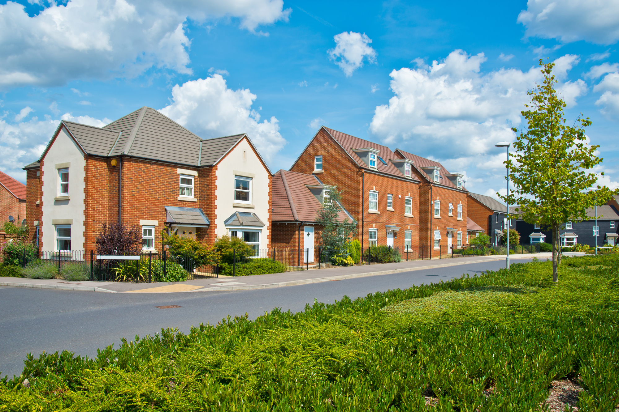 Residential street of new-build homes